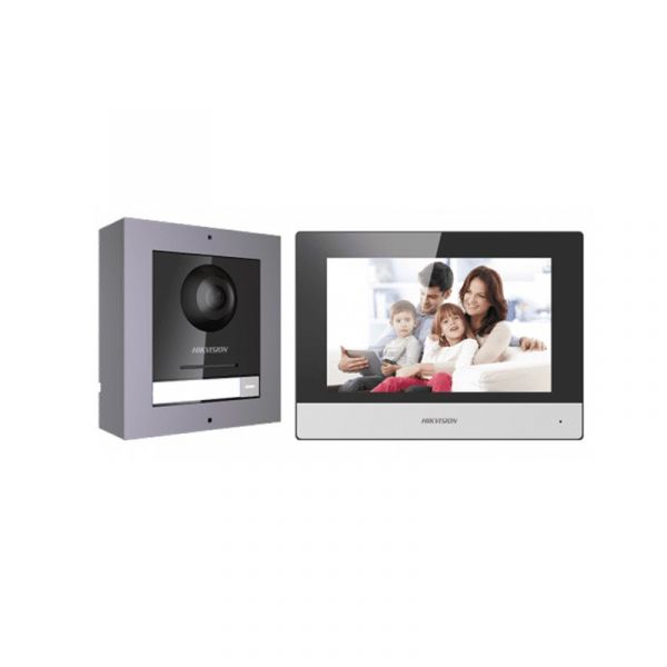 Hikvision DS-KIS602 Комплект DS-KD8003-IME1 (вызывная панель) + DS-KH6320-WTE1 (монитор 7“) - SKU:G00012064